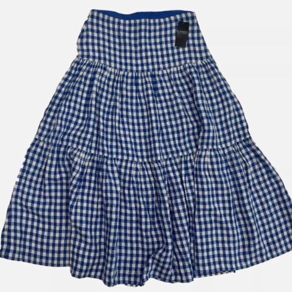 Lauren Ralph Lauren NWT Black Label Blue Gingham Tiered Check Maxi Skirt - Picture 6 of 13